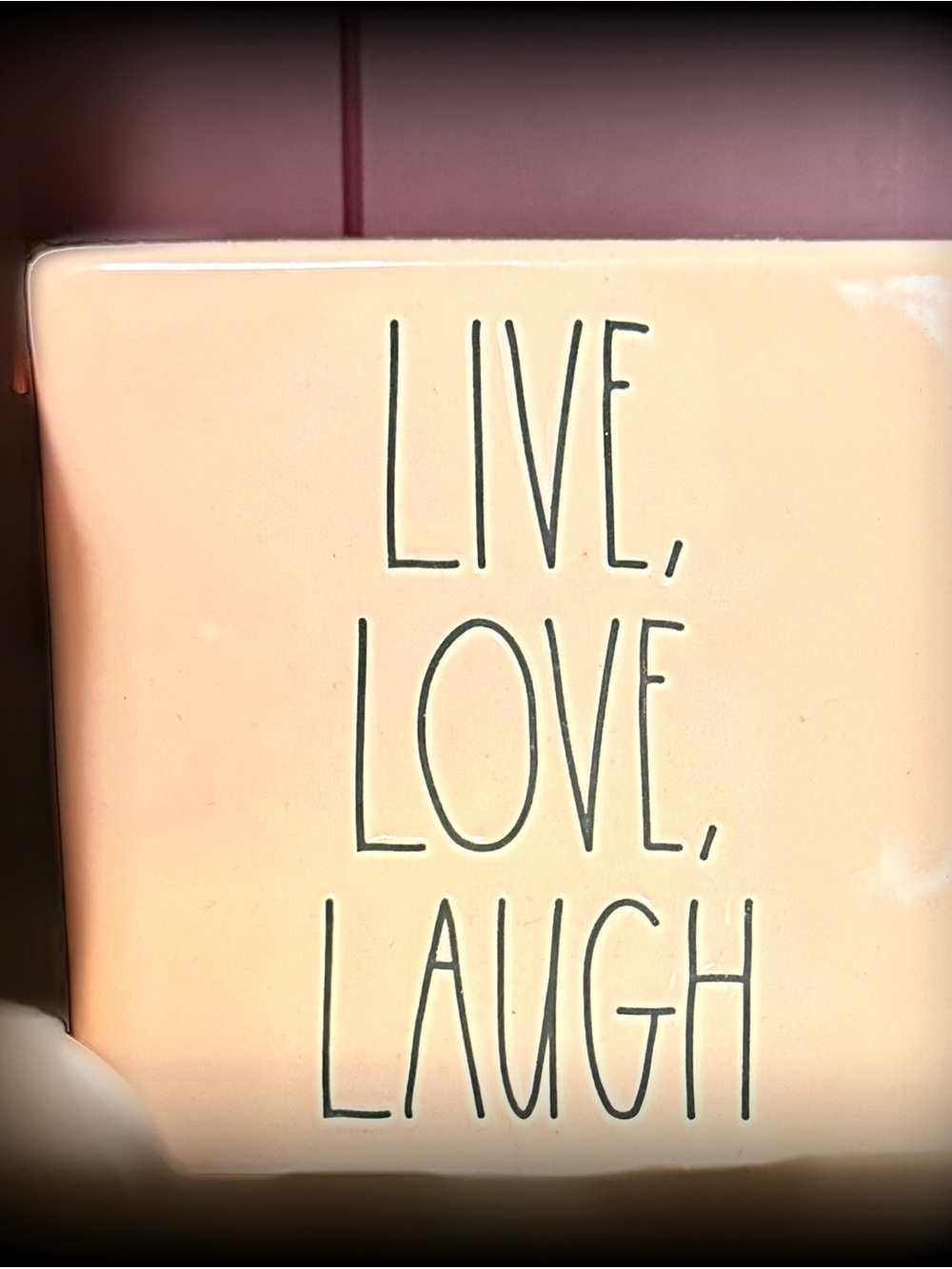 RAE DUNN “Live Love Laugh” Ceramic Decor - Peach ‘ish 4 x4